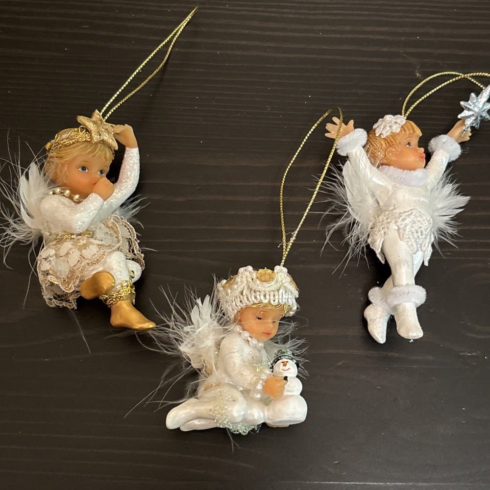 3 Ashton Drake Heirloom Ornaments Angels Holiday Christmas Resin Set